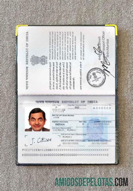 Passaporte da Índia (presente em 2013) Visual fotográfico exemplo